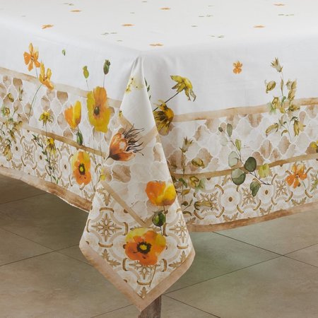 SARO 70 in. Floral Design Block Print Square Tablecloth, Multi Color 2520.M70S